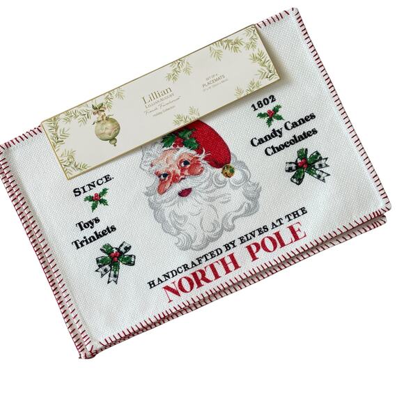 Lillian August Christmas SANTA CLAUS Placemat Set of 4 Holiday Decor 13x19 New - Picture 1 of 16
